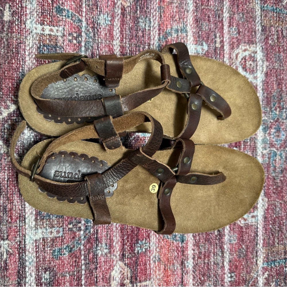 Sundance Tan and Brown Leather Sandals
